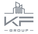 לוגו KF Group עם איור בניינים עירוניים